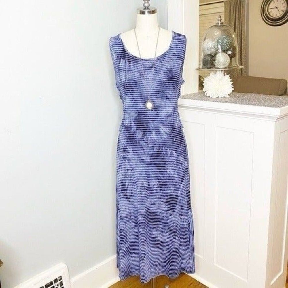 Chico's Blue Tie Dye Striped Nautical Sundress Sleeveless Maxi Dress 4 Small - Picture 2 of 11